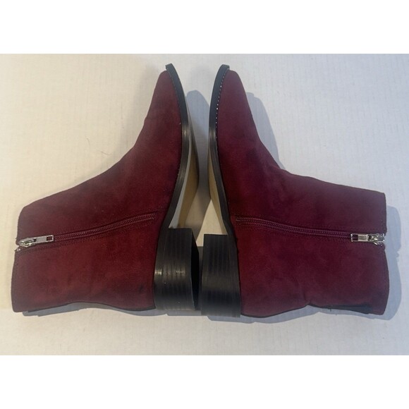 BeBe Women's Burgundy Bootie Ankle Boots Size 6.5 1/2 Zipper Faux Suede - Picture 5 of 10
